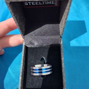 Men's silver blue ring